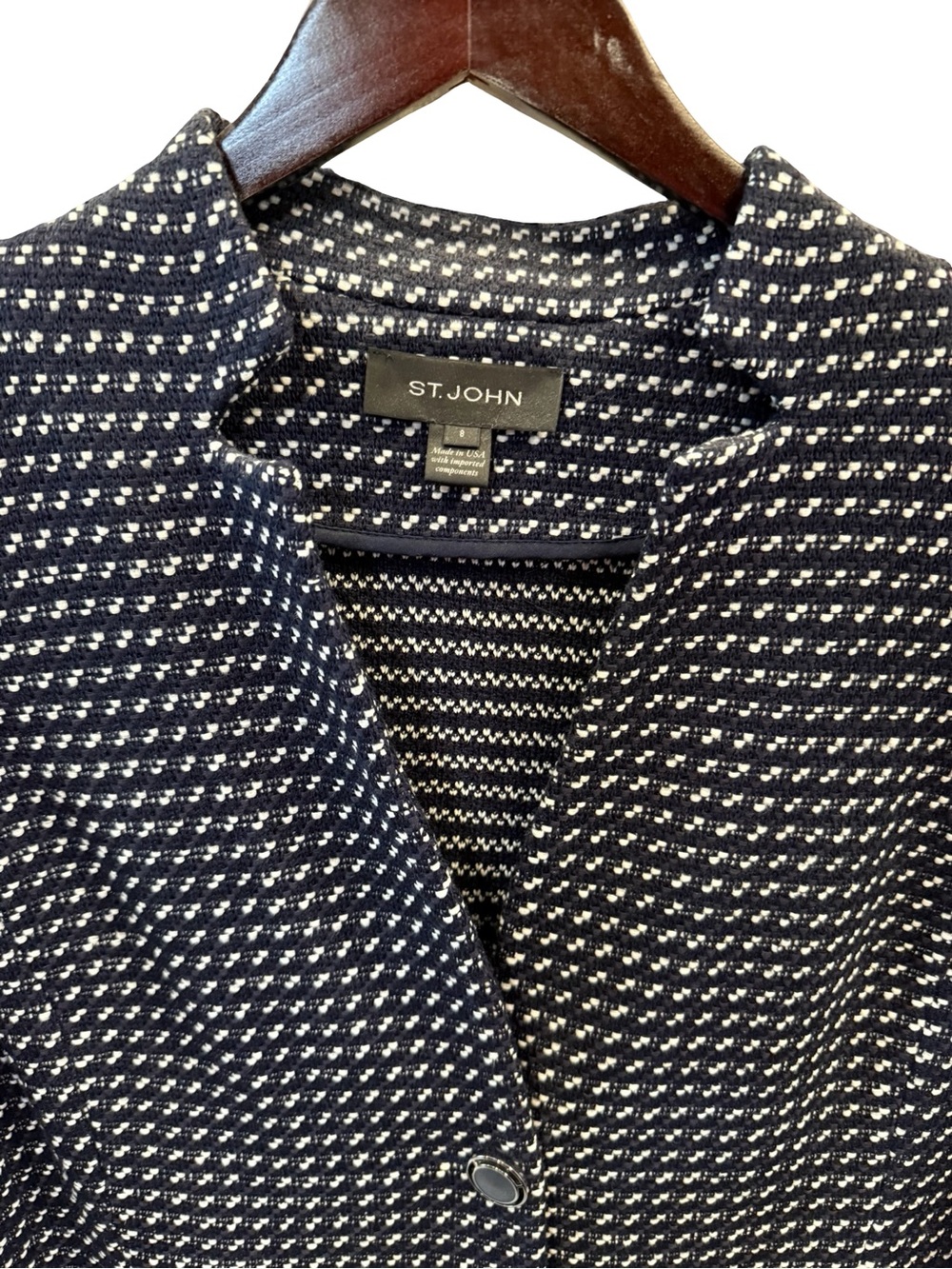 St. John Collection Navy & White Textured Knit Single-Button Blazer - Picture 3 of 4